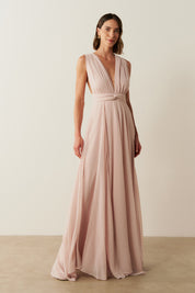 Vestido de Festa Longo de Chiffon e Fenda Lateral - Mil Formas Rosa