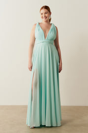 Vestido de Festa Longo de Chiffon e Fenda Lateral - Mil Formas Verde Tiffany