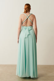 Vestido de Festa Longo de Chiffon e Fenda Lateral - Mil Formas Verde Tiffany