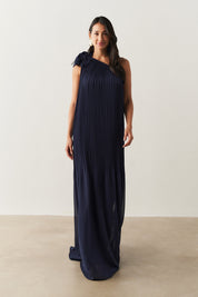 Vestido de Festa Longo e Plissado com Decote Ombro Único - Paris Marinho