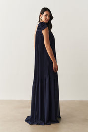 Vestido de Festa Longo e Plissado com Decote Ombro Único - Paris Marinho