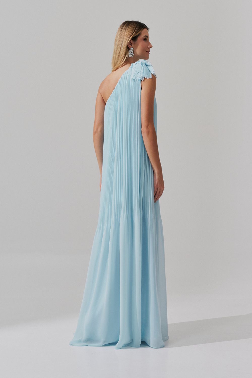 Vestido de Festa Longo e Plissado com Decote Ombro Único - Paris Serenity