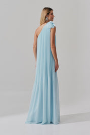 Vestido de Festa Longo e Plissado com Decote Ombro Único - Paris Serenity