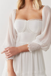 Vestido Midi com Detalhe em Renda Guipir  - Aiko Off White