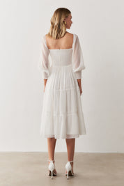 Vestido Midi com Detalhe em Renda Guipir  - Aiko Off White