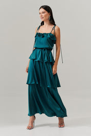 Vestido Long Midi com Alças Finas e Camadas Sobrepostas - Santiago Petroleo