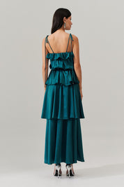 Vestido Long Midi com Alças Finas e Camadas Sobrepostas - Santiago Petroleo