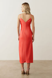 Vestido Long Midi com Decote em V e Babados - Córdoba Coral