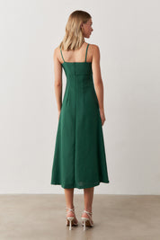 Vestido Long Midi com Decote Estruturado e Recorte Frontal - Libéria Verde