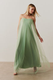 Vestido Long Midi Amplo com Decote Semi Coração e Babados  - Arabia Menta