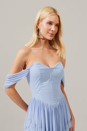 Vestido Longo com Busto Estruturado, Mangas Caídas e Saia com Babados - Bari Serenity