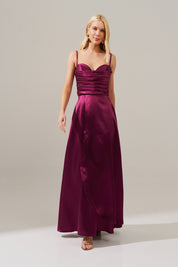 Vestido Longo com Decote Coração e Detalhes em Prega no Busto - Escócia Fúcsia