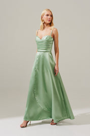 Vestido Longo com Decote Coração e Detalhes em Prega no Busto - Escócia Menta