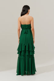 Vestido Longo com Franzidos no Busto, Saia em Babados e Cinto Removível - Salta Bandeira