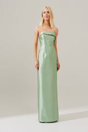 Vestido longo com Pala Assimétrica com Saia Lápis e Fenda traseira - Malásia Menta