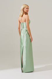 Vestido longo com Pala Assimétrica com Saia Lápis e Fenda traseira - Malásia Menta