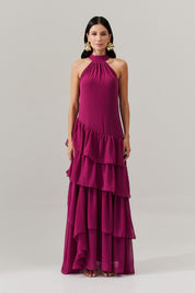 Vestido Longo Frente única com Camadas na Barra  - Stanley Fúcsia