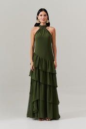 Vestido Longo Frente única com Camadas na Barra  - Stanley Oliva