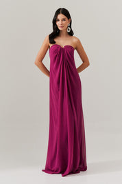 Vestido Longo sem Alça com Argola e Franzidos no Decote - Munique Fúcsia