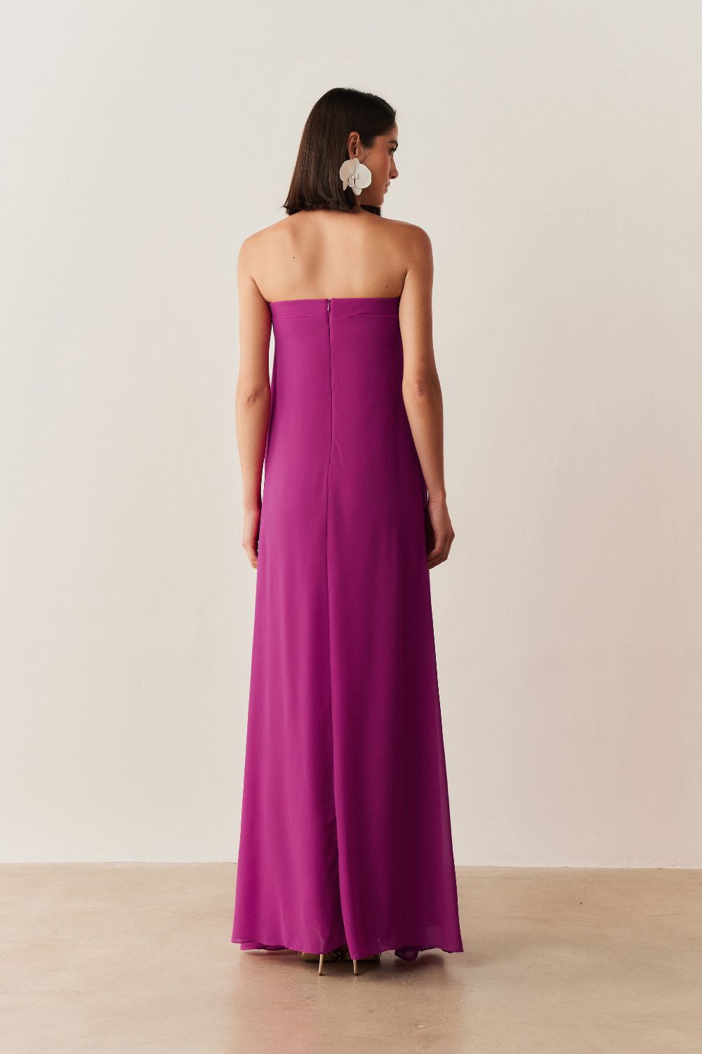 Vestido Longo Sem Alça com Echarpe - Mumbai Fúcsia