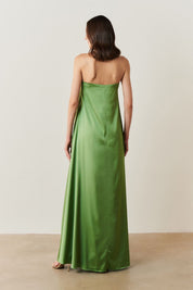 Vestido Longo sem Alças com Decote em V - São Paulo Oliva Cetim