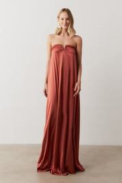 Vestido Longo sem Alças com Decote em V - São Paulo Terracota