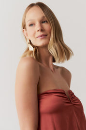 Vestido Longo sem Alças com Decote em V - São Paulo Terracota