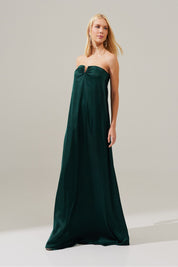 Vestido Longo sem Alças com Decote em V - São Paulo Verde Bandeira Escuro