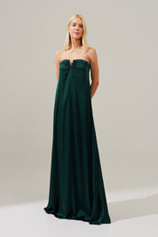 Vestido Longo sem Alças com Decote em V - São Paulo Verde Bandeira Escuro