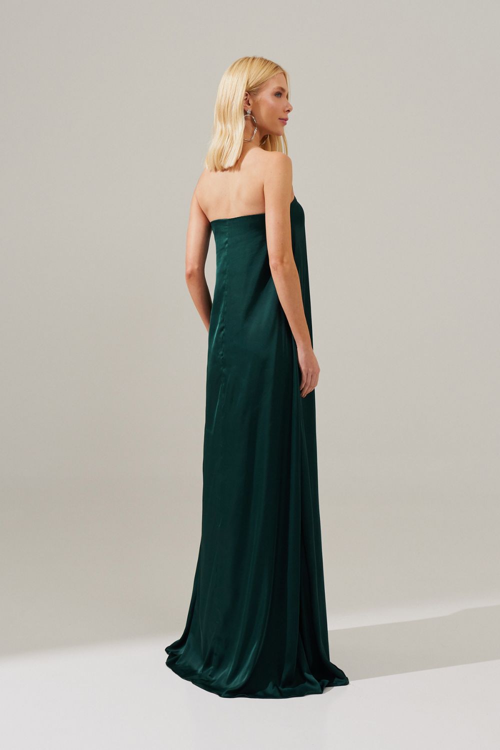 Vestido Longo sem Alças com Decote em V - São Paulo Verde Bandeira Escuro