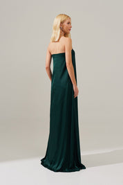 Vestido Longo sem Alças com Decote em V - São Paulo Verde Bandeira Escuro